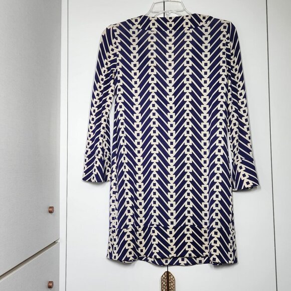 Diane Von Furstenberg 100% Silk Dress Women's Size 0 Blue and Beige Mini - Picture 4 of 8